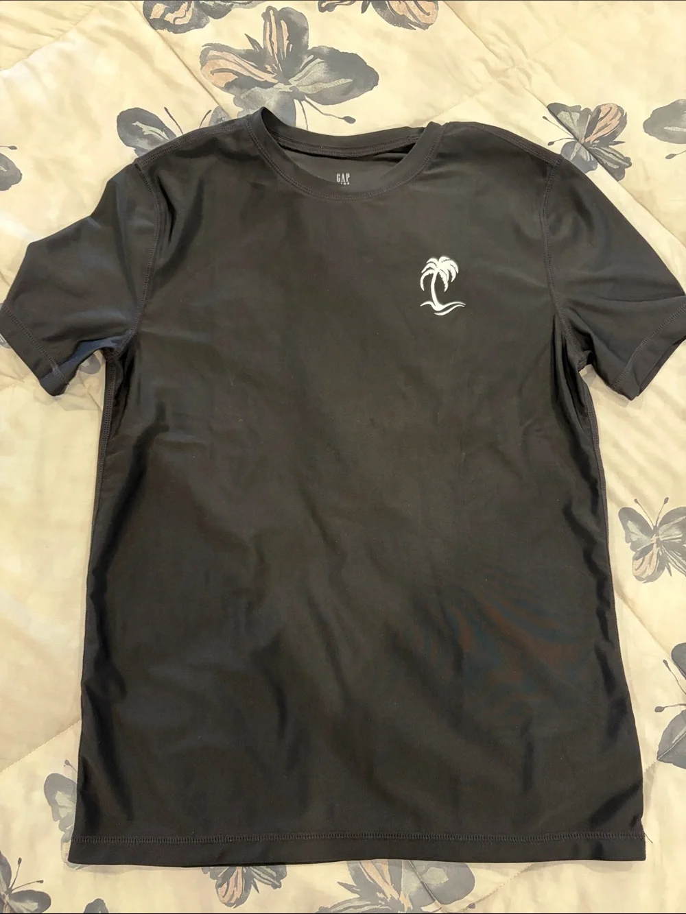 GAP Black rash guard Crew Tee with White Palm Logo